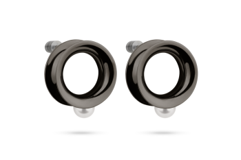 Pearl Amulet Hoops - Stříbrné náušnice kroužky s říční perlou, černé rhodium
